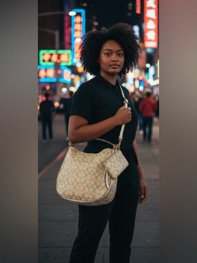 NEW-Coach Rate khaki & Chalk 
Logo Canvas Hobo & Wristlet
Unique, gold hardware